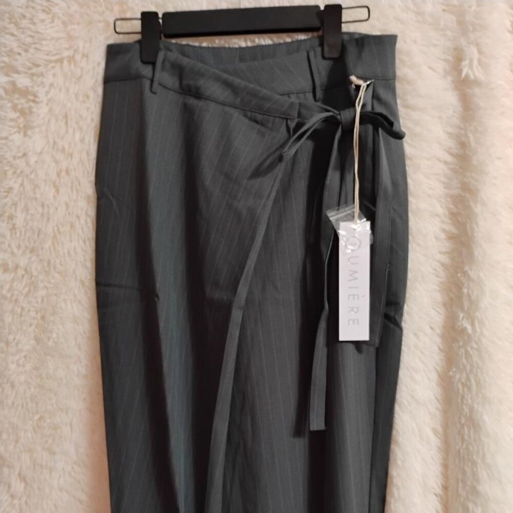 Lumiere Gray Stripe Faux Wrap Skirt Size L NWT
